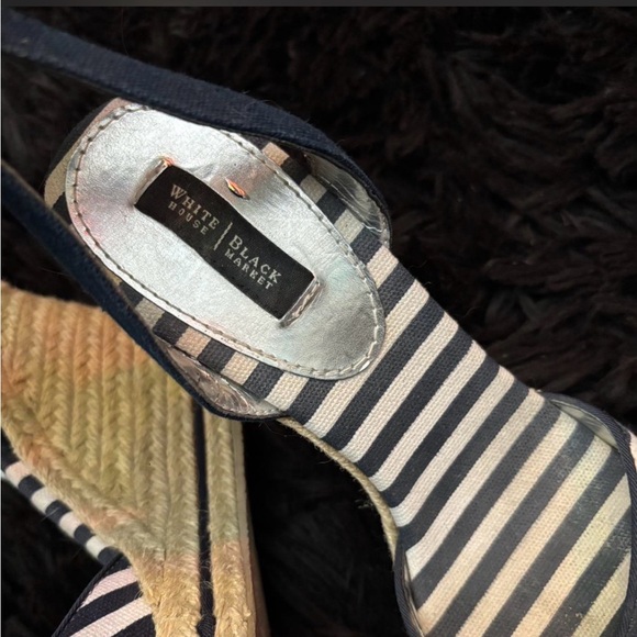 White House Black Market Navy and White Striped Espadrille Wedges - Picture 3 of 3